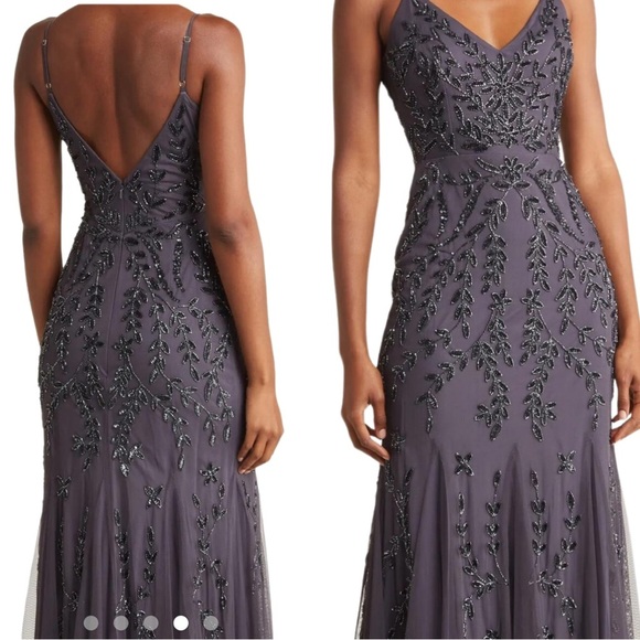 Marina Size 4 | Grey Beaded Metallic Tulle Dress | NWOT - Picture 2 of 16